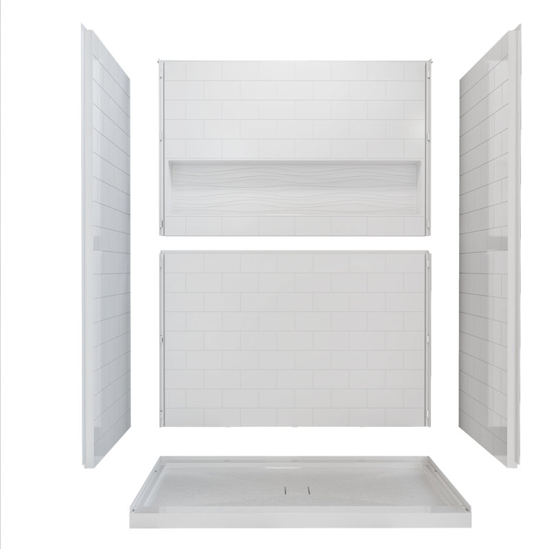 White Composite 60" x 32" 4-Piece Alcove Shower Kit