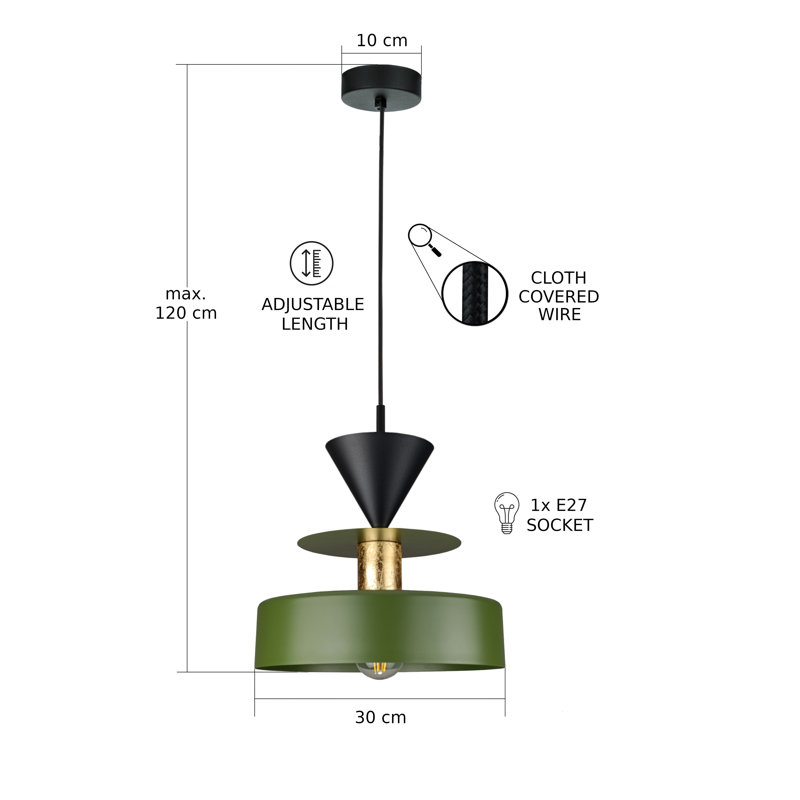 1 - Light Matte Black Drum Pendant, Gold/Black