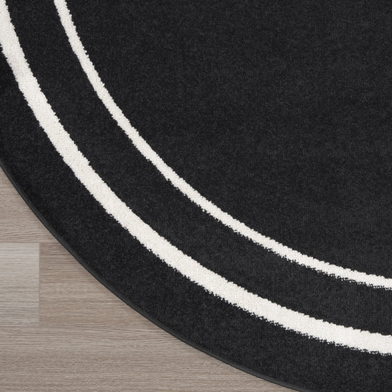 Tapis intérieur / extérieur noir Nourison Essentials Ivory, Rond 4 pi
