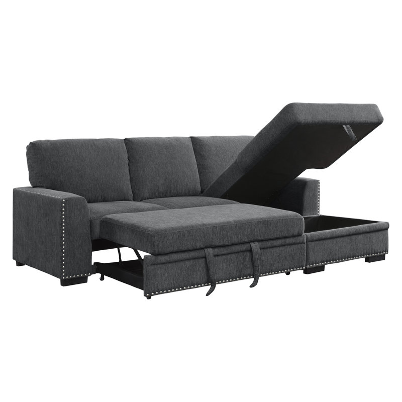 Upholstered L-Shaped Sectional, Charcoal Chenille, Right Hand Facing