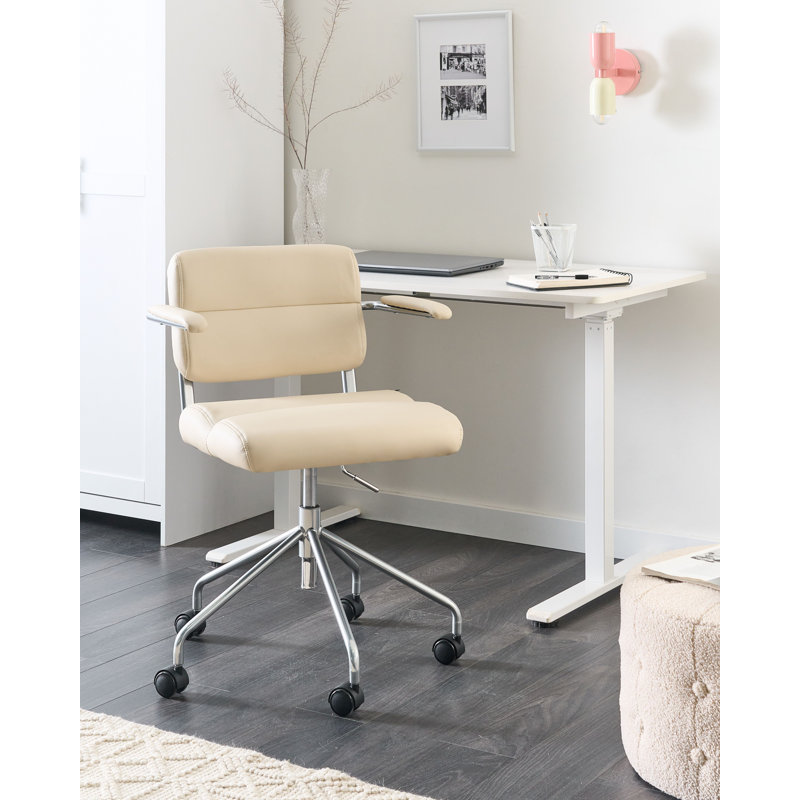 Desk Chair Swivel Faux Leather, Off White