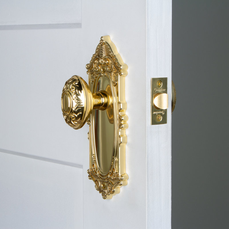 Grandeur Grande Victorian Plate Passage with Grande Victorian Door Knob, Polished Brass, 2 3/8"