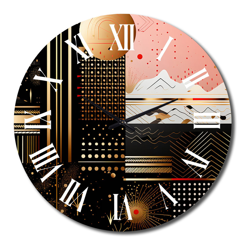 Boho Chic Celebration Geometric Circle Art V - Abstract Spirals Wall Clock, Large