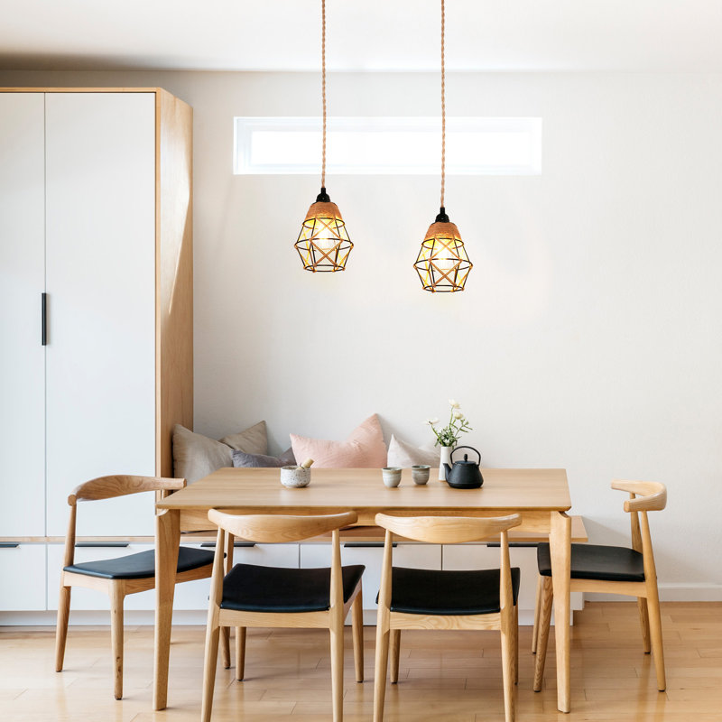 Herblain 1-Light Retro Diamond Plug-in Hand Woven Pendant Light with On/Off Switch