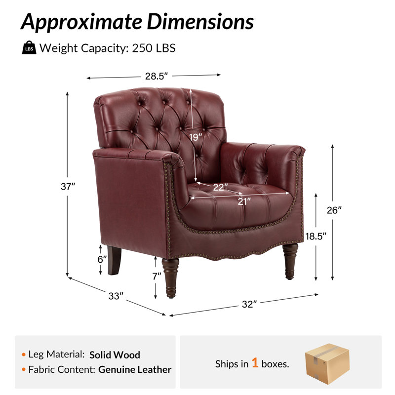 Fauteuil en cuir capitonné Annja, Cuir fleur bourgogne
