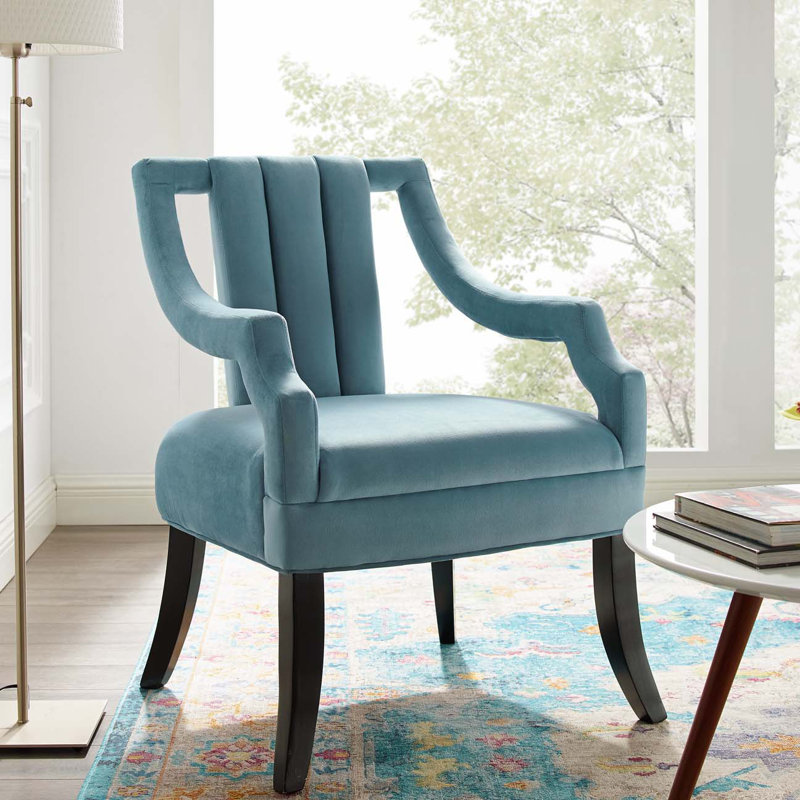 Light Blue Velvet Accent Chair with Black Birch Legs