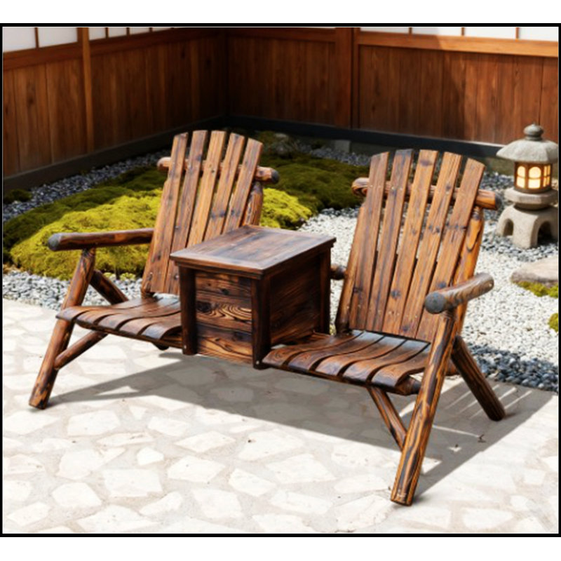 Double Adirondack Chair Loveseat With Ice Bucket, High Backrest For Outdoor Relaxation And Durability