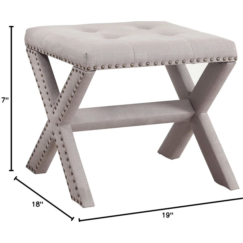 Banc décoratif en mélange de lin gris avec garniture cloutée pour le vestibule, structure en bois franc durable, rembourrage en mousse haute densité, salon l 19 po x l 17 po, rembourré d'ingénierie,