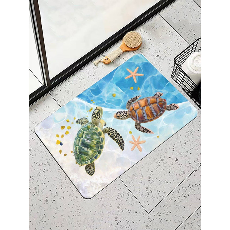 Tapis de bain Dual Sea Turtle Shallow ， 16 x 24 po, Animal marin, Bleu / Vert
