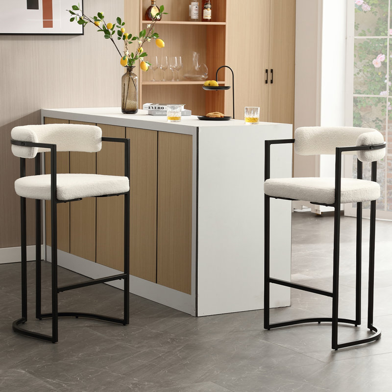 Kojno Modern Upholstered Stool, Bar Stool (30" Seat Height), White Seat/Black Frame