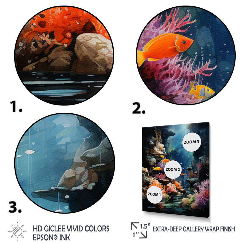 Aquariums Marine Wonders VI sur impression sur toile, H 40 po x l 30 po, Cadre flottant noir