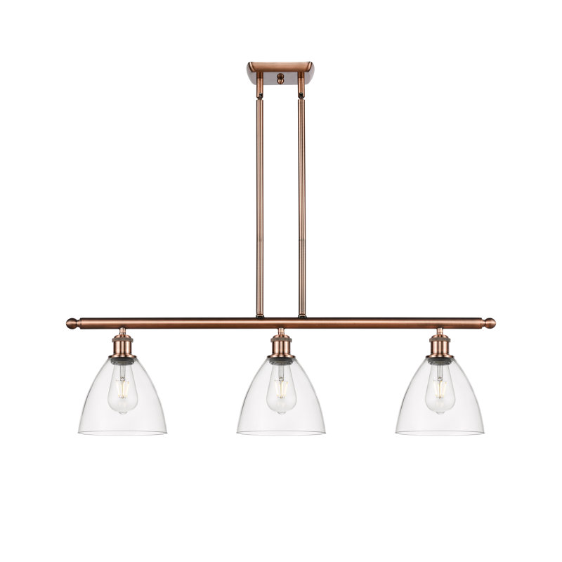 Luminaire suspendu linéaire à 3 lumières pour îlot de cuisine Amnah, H 43,75 po x l 36 po x P 7,5 po, Transparent