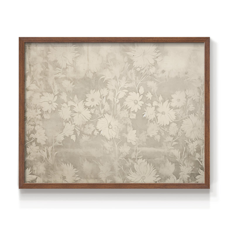 Motif floral rétro I - reproduction encadrée, H 16 po x l 20 po, Noyer