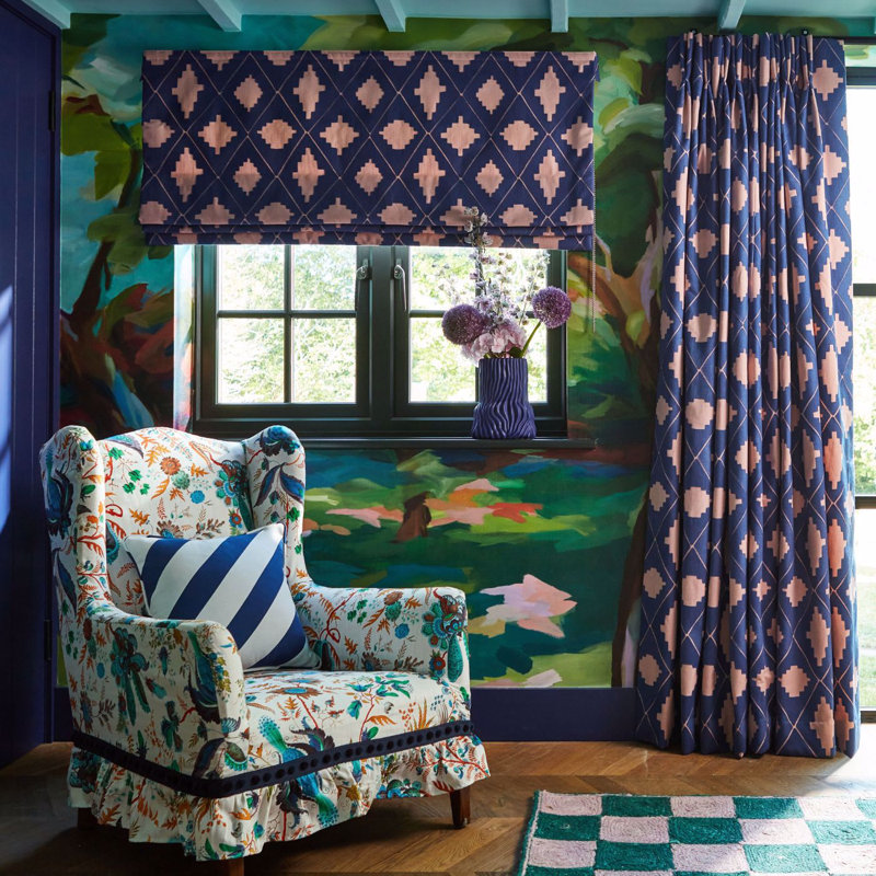 Wonderland Floral Fabric, Lapis/Emerald/Carnelian