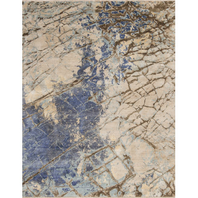 Artist Vision Handmade Silk and Wool Abstract Area Rug