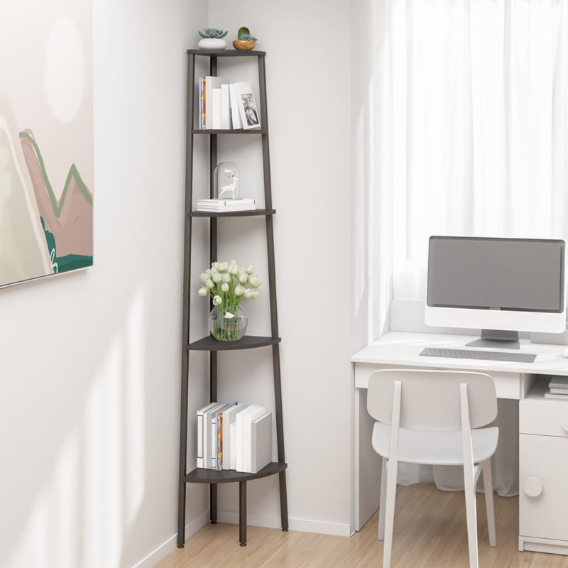180cm H x 45.5cm W Steel Corner Bookcase, Grey