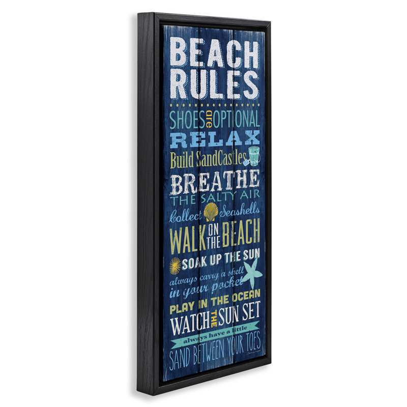 Panneau de règles de plage à planches bleues, H 25 po x l 11 po, Cadre flottant noir de jais