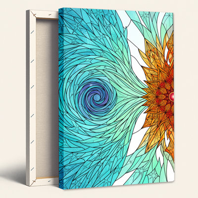 Toile sarcelle plume vortex et orange Sunburst