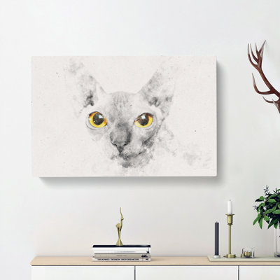 Sphynx Cat with Amber Eyes Watercolour - Wrapped Canvas
