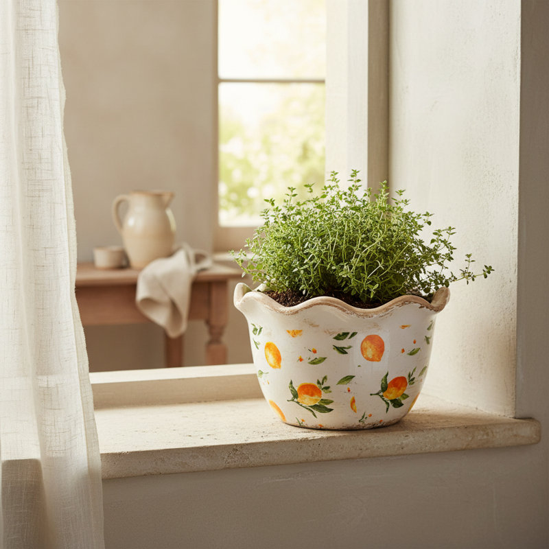 Pot à fleur en terre cuite rustique avec drainage pour plantes d'intérieur et décoration de jardin French Country, Yellow