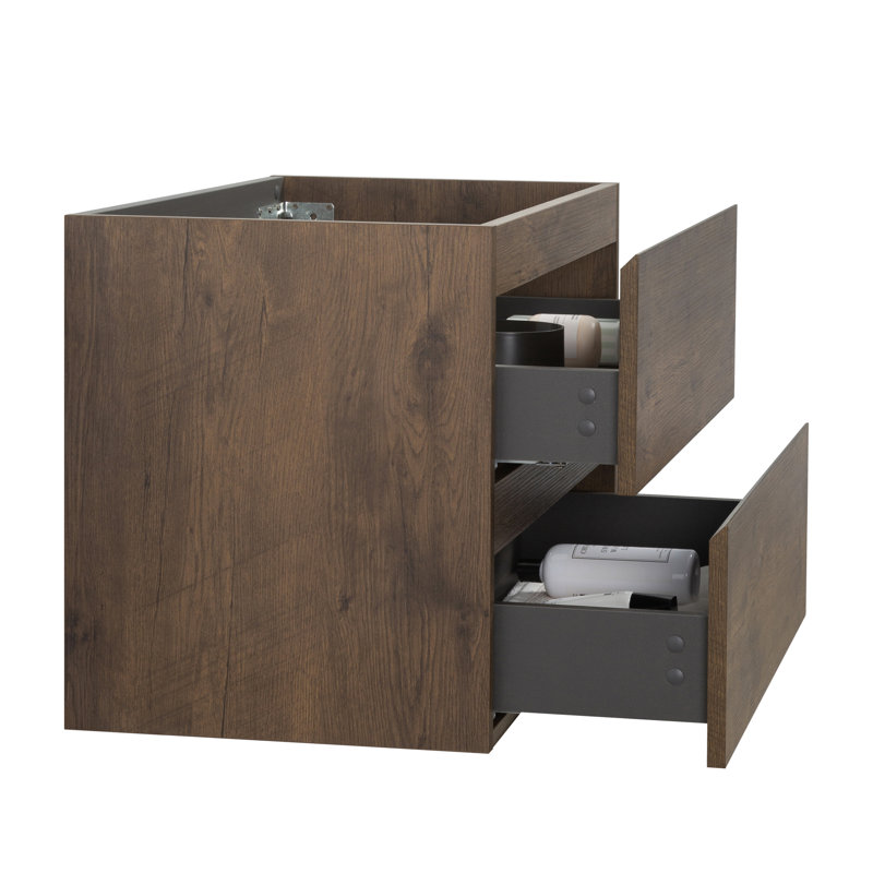 Kersha 24 Inch Single Bathroom Vanity with Ceramic Top with Overflow, Pre-Assembled, 24", Brown, Single Hole