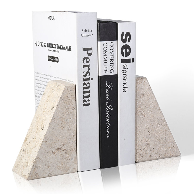 Serre-livres en marbre (ensemble de 2), Beige, H 2,54 po x l 5,93 po x P 3,98 po