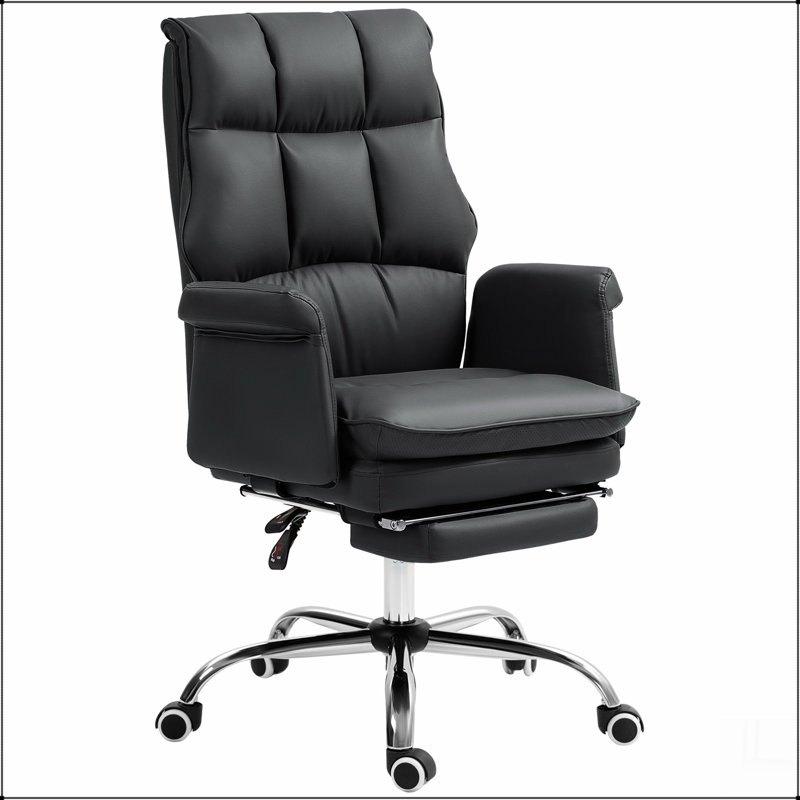 Executive Office Chair, PU Leather Ergonomic Office Desk Chair with Footrest, Reclining and Swivel Chair, Black
