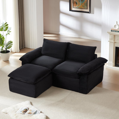 Canapé modulaire en velours côtelé noir 80,3 pouces de style moderne avec configuration flexible, conception sans cadre et sans os, emballage compressé, idéal pour les appartements et les meubles de bureau, aucun assemblage requis