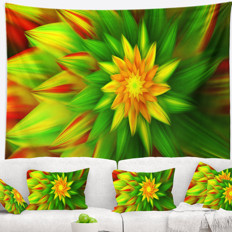Tapisserie floral incroyable danse de pétales verts, H 32 po x l 39 po