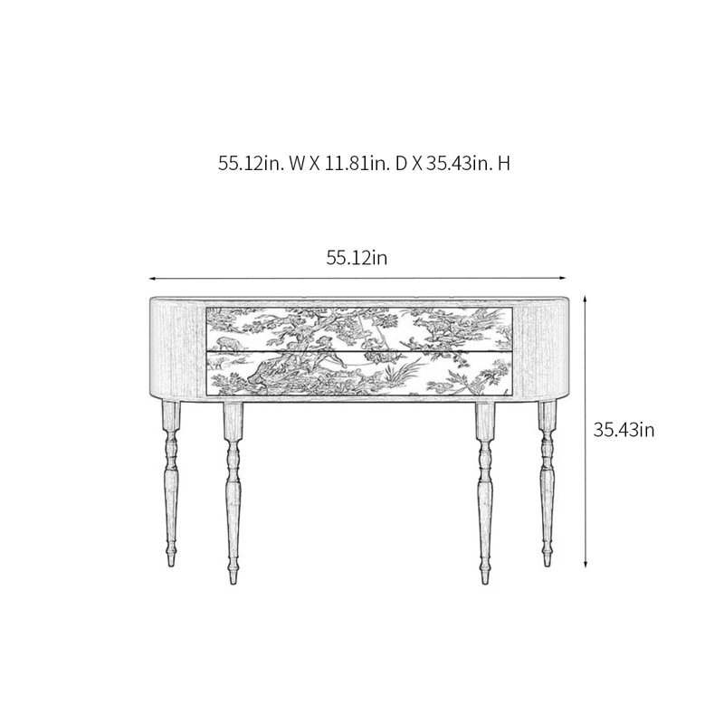 Console rétro avec 2 tiroirs, H 35,43 po x l 55,12 po x P 11,81 po