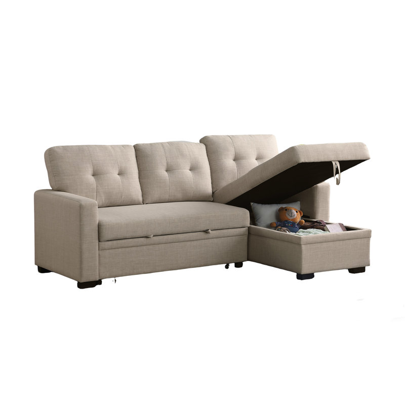 Canapé-lit modulaire réversible de 82 po avec méridienne réversible avec rangement, Beige