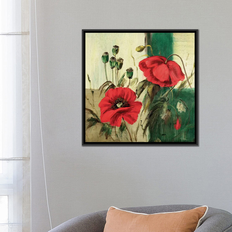 « red pops composition ii », impression sur toile, H 18 po x l 18 po x P 1,5 po, Toile avec cadre noir, Pas de tapis