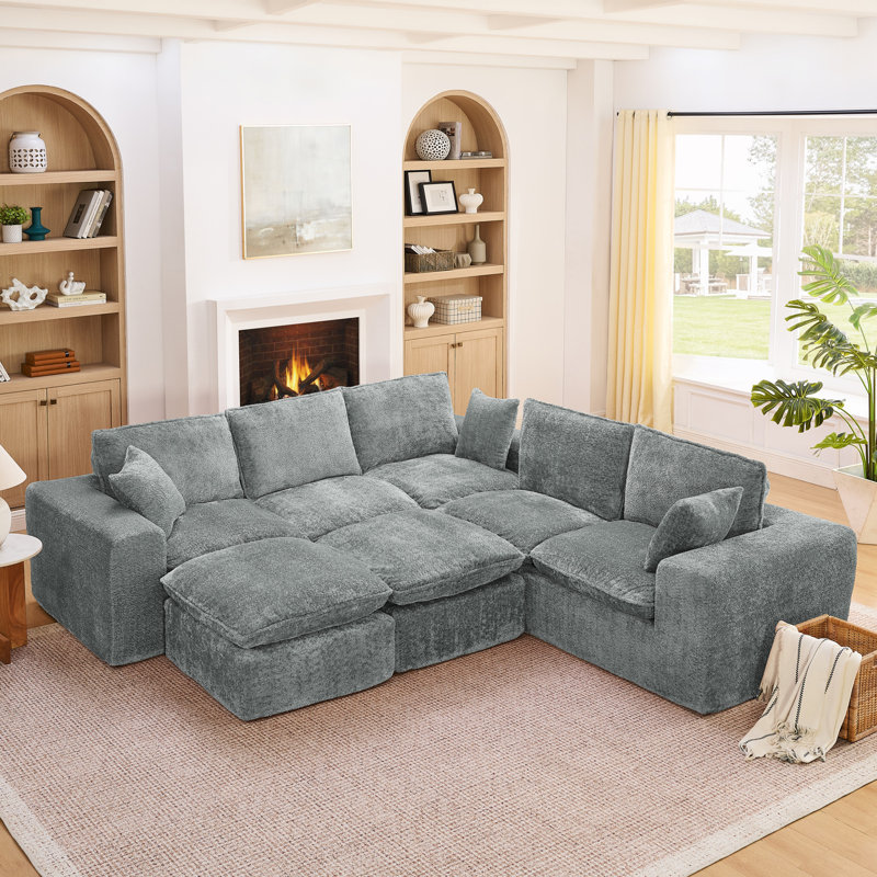 Canapé modulaire en L avec 2 repose-pieds et coussins amovibles, Gray