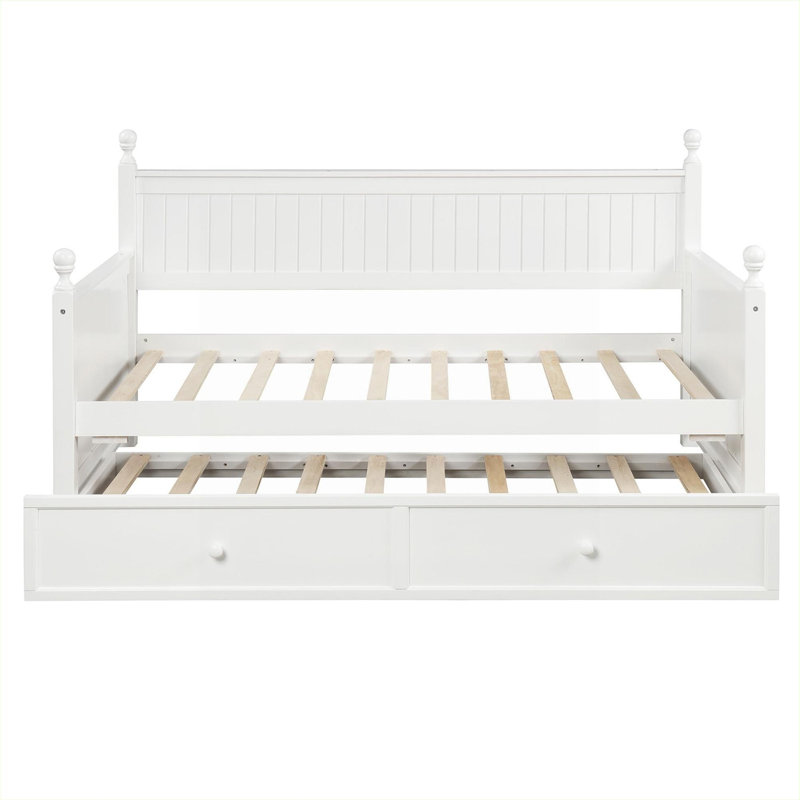 Lit de jour simple Clean Silhouette avec couchette coulissante, finition en bois massif blanc