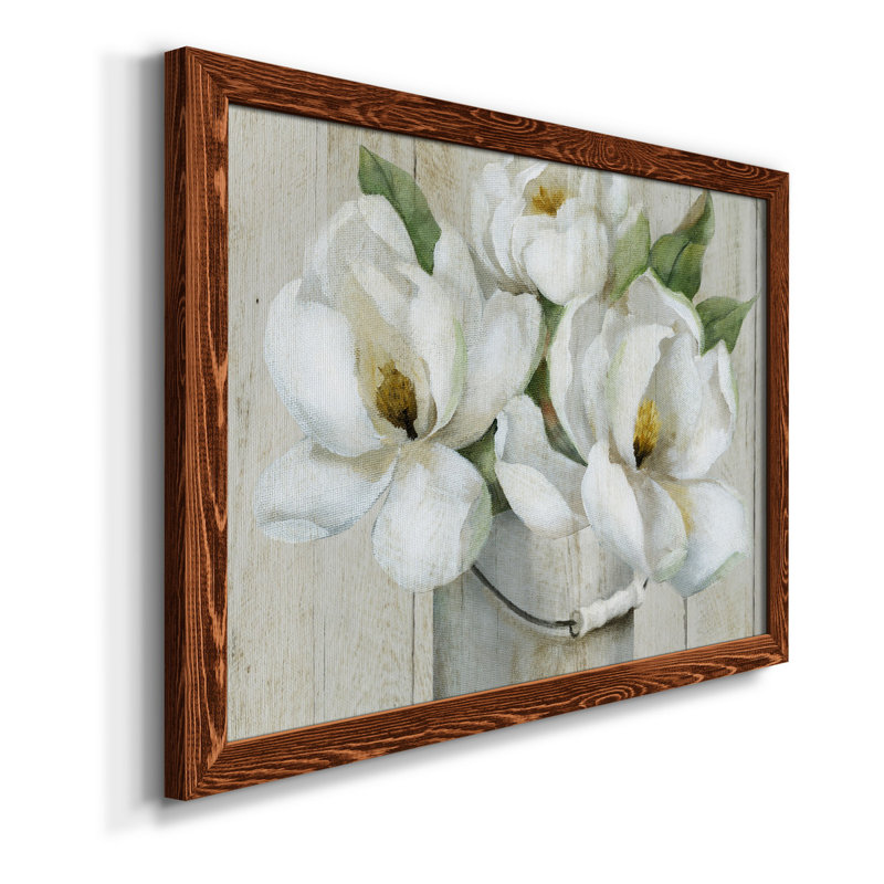 Shiplap Magnolias - Reproduction d'art sur toile encadrée, H 24 po x l 18 po x P 1,5 po, Toile avec cadre érable