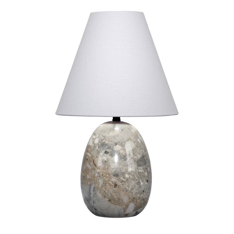 Natural Travertine Table Lamp with White Linen Shade