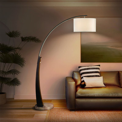 Plimpton 76" 1 Light Arc Floor Lamp - Espresso Wood & Brushed Nickel, Metal base