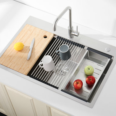 304 Stainless Steel Sink, 30"X22", Single Bowl Overmount, Elegant Brushed Finish, With Cutting Board, Colander, And Rounded Corners Kitchen Fascinating Stable Structure
