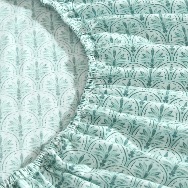 Green Cotton Percale Queen Sheet Set with Nautical Print