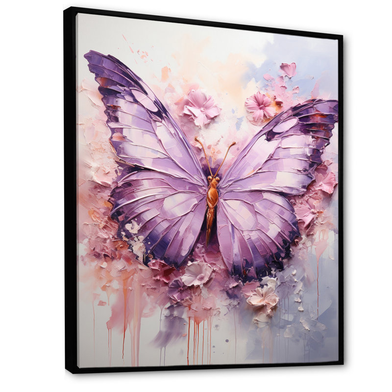 Lyrrissa, mauve, rose, lavande, papillon - art mural grand papillon, H 40 po x l 30 po, Cadre flottant noir