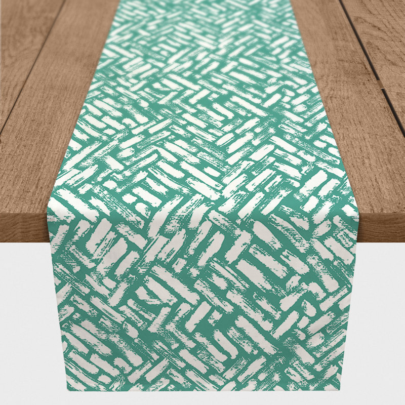 Chemin de table Doster, Bleu sarcelle, 72 po x 16 po, Abstraction 1