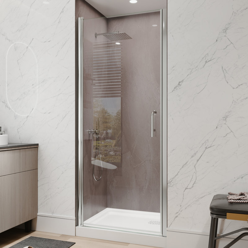 32"-34"W X 72"H Semi-Frameless 180° Rotatable Pivot Shower Door With 1/4 Inches Tempered Glass, Chrome