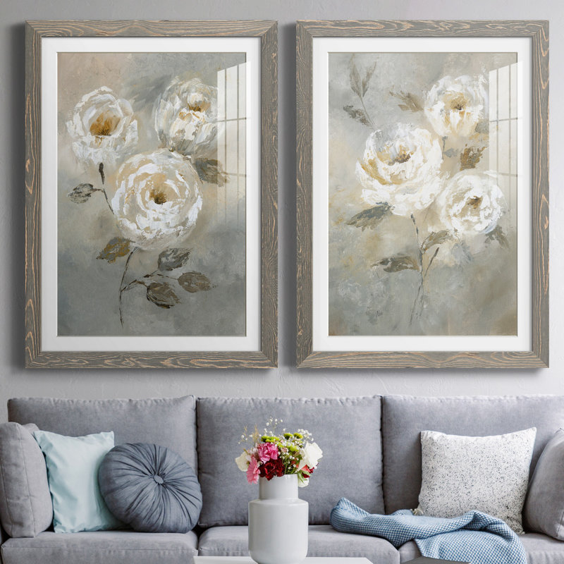 «Soft and Bold I», ensemble de 2 reproductions d'art, Blanc, H 31,5 po x l 47 po x P 1,5 po, Papier avec cadre gris