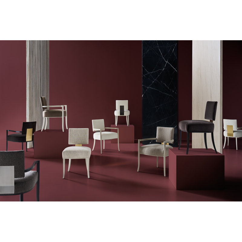 Caracole Classic Upholstered Dining Chair, Silver/Gold, Gray