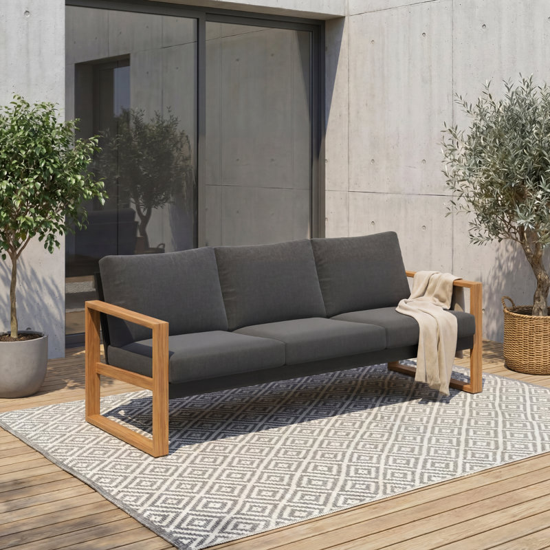 Arunas 79.5" Wide Aluminum Patio Sofa With Cushions, Black
