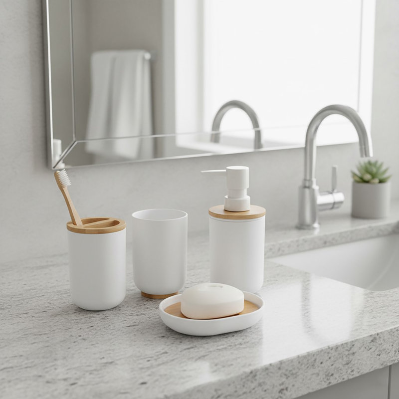 6 Piece Bathroom Accessory Set, White