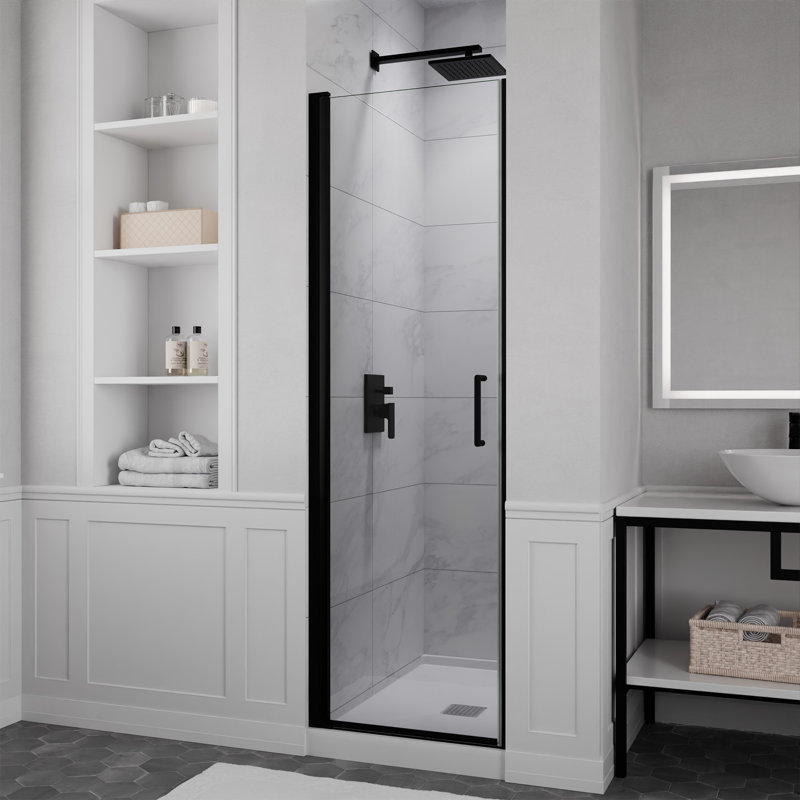 Lance X 72 po Porte de douche semi-encadrée avec charnières en noir mat avec garde en verre transparent