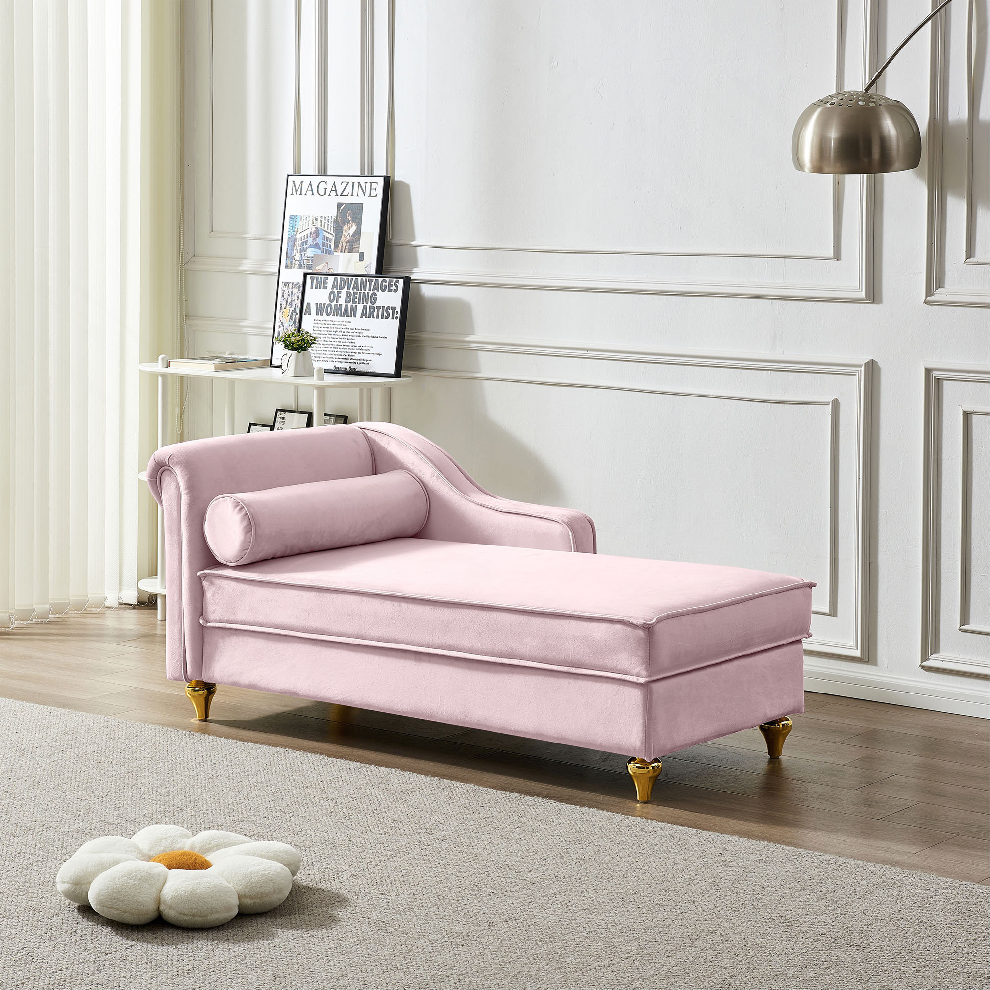 Mercer41 Modern Upholstery Chaise Lounge Chair With Storage Velvet ...