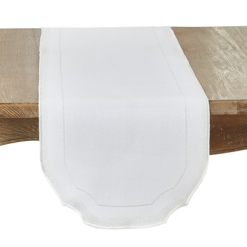 Elegant Embroidery Detail Table Runner, White/Silver