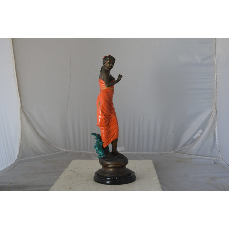 Young Lady In Orange Bronze Statue - Size: 7"L X 26"W X 25"H.